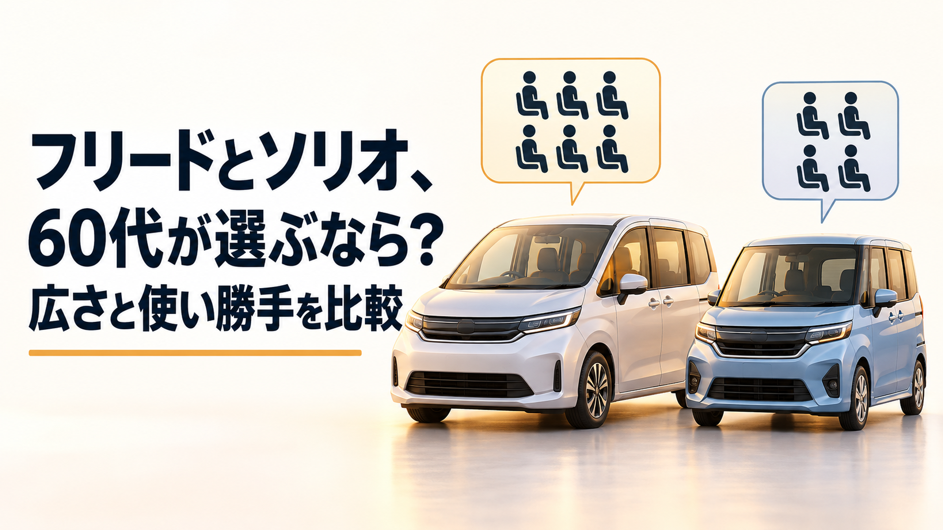 スズキ ソリオとホンダ フリードを並べ、乗車人数と車体サイズの違いが分かる比較シーン